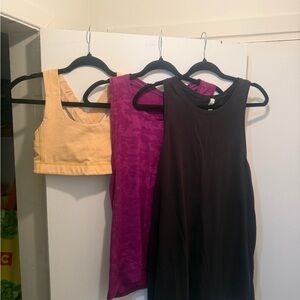 lululemon athletica Yellow Crop, Magenta Camo Tank & Black Long Tank Trio